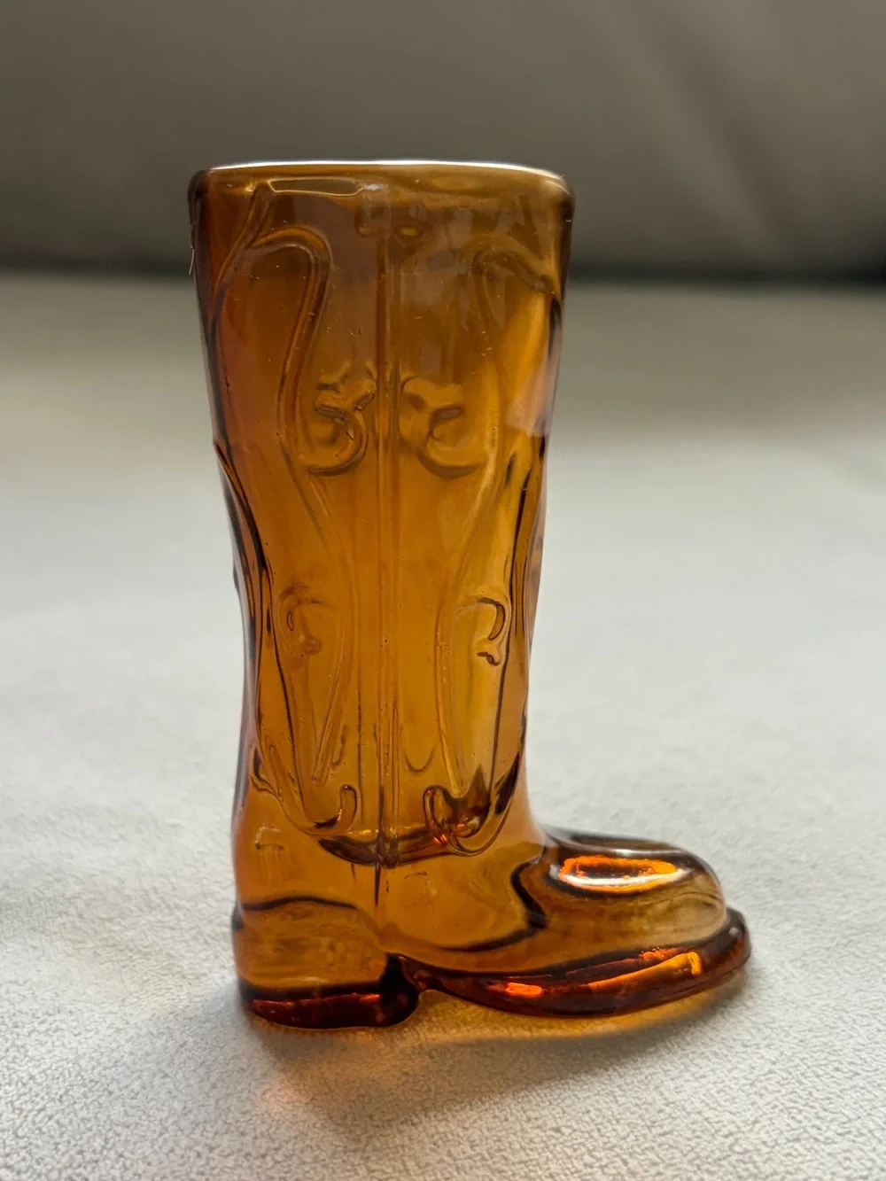 Vintage Amber Glass Cowboy Boot Shaped Shot Glass Toothpick Holder Western